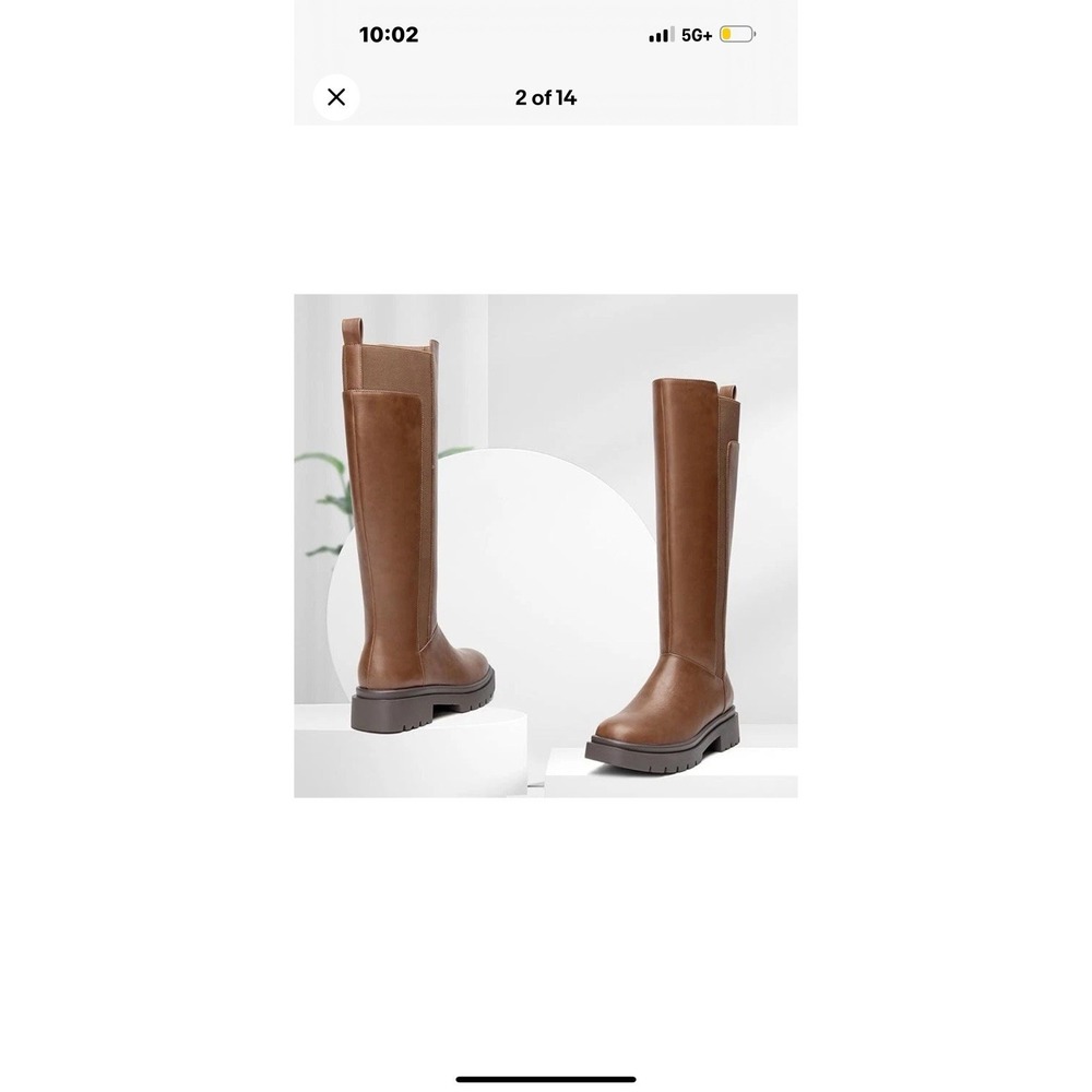 Brown Knee High Boots Leather Round Toe Casual Outdoor Knight High Boots Sz 9